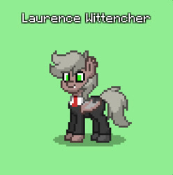 Size: 554x558 | Tagged: safe, oc, oc only, oc:laurence wittencher, bat pony, pony, pony town, bat pony oc, clothes, crystal curtain: world aflame, green background, green eyes, necktie, simple background, solo