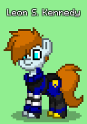 Size: 576x816 | Tagged: safe, earth pony, pony, pony town, clothes, green background, leon s. kennedy, police uniform, resident evil, resident evil 2, rpd, simple background, solo