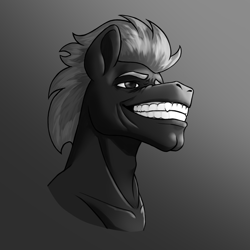 Size: 4000x4000 | Tagged: safe, artist:whatamellon, oc, oc only, oc:black the dragon, pony, bust, gigachad, grayscale, male, meme, monochrome, ponified meme, portrait, smiling, smirk, solo, stallion