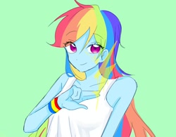 Size: 1064x828 | Tagged: safe, artist:rainn__1026, rainbow dash, human, equestria girls, g4, female, green background, simple background, solo