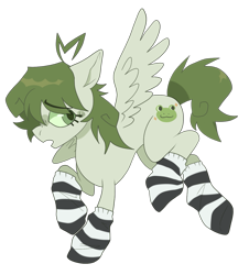 Size: 1113x1233 | Tagged: safe, artist:beetlebonez, oc, oc only, pegasus, pony, clothes, green eyes, landing, looking back, nervous, pegasus oc, simple background, socks, transparent background