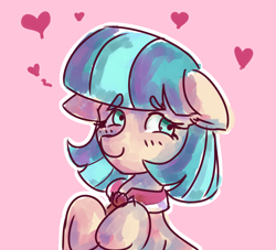 Size: 1100x1000 | Tagged: safe, artist:mannybcadavera, coco pommel, earth pony, pony, g4, 2020, blushing, cute, digital art, female, heart, mare, pink background, simple background, sketch, smiling, solo