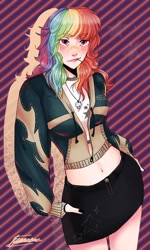 Size: 636x1057 | Tagged: safe, artist:stul368, rainbow dash, human, g4, belly button, clothes, female, humanized, midriff, skirt, solo