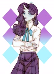 Size: 2982x4096 | Tagged: safe, artist:_agrust_, human, equestria girls, g4, clothes, female, horn, horned humanization, humanized, skirt, solo