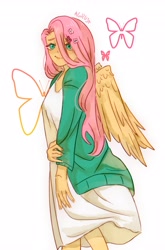 Size: 2701x4096 | Tagged: safe, artist:_agrust_, fluttershy, human, equestria girls, g4, clothes, cute, daaaaaaaaaaaw, dress, female, humanized, shyabetes, solo, winged humanization, wings