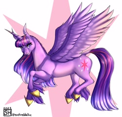 Size: 2935x2800 | Tagged: safe, artist:expireddeity, twilight sparkle, alicorn, pony, g4, female, flying, high res, solo, spread wings, twilight sparkle (alicorn), unshorn fetlocks, wings