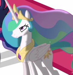 Size: 1048x1080 | Tagged: safe, screencap, princess celestia, alicorn, pony, g4, cropped, jewelry, regalia, solo, windswept mane