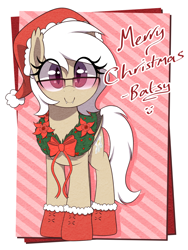 Size: 900x1200 | Tagged: safe, artist:thebatfang, oc, oc only, oc:aurora blossom, bat pony, pony, christmas, hat, holiday, santa hat, solo