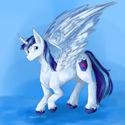Size: 1280x1280 | Tagged: safe, artist:chaotic69_420, shining armor, alicorn, pony, g4, alicornified, curved horn, horn, male, race swap, shiningcorn, solo, stallion