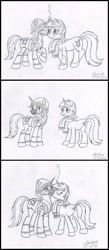 Size: 2350x5400 | Tagged: safe, artist:xyclone, lyra heartstrings, oc, oc:xyclone, pony, unicorn, g4, blushing, canon x oc, clothes, comic, female, kissing, male, scarf, shipping, signature, straight, traditional art