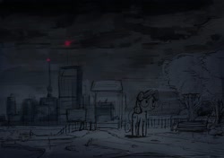 Size: 2480x1748 | Tagged: safe, artist:uteuk, shady, pony, g1, city, cloud, cloudy, fillydelphia, melancholy, solo