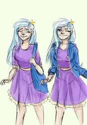 Size: 896x1280 | Tagged: safe, artist:elisdoominika, trixie, human, g4, duality, female, humanized, simple background, solo