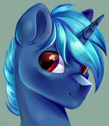 Size: 2360x2720 | Tagged: safe, artist:ske, oc, oc only, pony, unicorn, bust, hair over one eye, high res, looking at you, portrait, smiling, solo