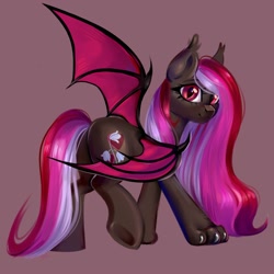 Size: 1000x1000 | Tagged: safe, artist:ske, oc, oc only, oc:sofy, bat pony, cat, cat pony, hybrid, original species, pony, butt, looking at you, looking back, looking back at you, paws, plot, smiling, solo, spread wings, underhoof, wings