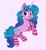 Size: 1884x2048 | Tagged: safe, artist:slushpony, izzy moonbow, pony, unicorn, g5, :p, clothes, cute, eye clipping through hair, eyebrows, eyebrows visible through hair, female, izzybetes, looking at you, mare, purple background, simple background, smiling, smiling at you, socks, solo, striped socks, tongue out