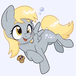 Size: 2048x2048 | Tagged: safe, artist:slushpony, derpy hooves, pegasus, pony, g4, bubble, female, food, high res, muffin, simple background, solo