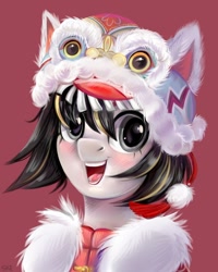 Size: 1200x1500 | Tagged: safe, artist:ske, oc, oc only, dragon, eastern dragon, pony, clothes, costume, hat, looking at you, open mouth, open smile, smiling, solo