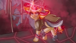 Size: 1280x720 | Tagged: safe, artist:xits_aix, sunset shimmer, pony, unicorn, g4, female, glowing, glowing horn, horn, solo