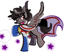 Size: 646x540 | Tagged: safe, artist:swagzeta671, pegasus, pony, cape, clothes, eyebrows, eyebrows visible through hair, looking at you, open mouth, open smile, smiling, solo, spread wings, superhero, wings