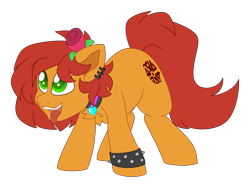 Size: 6031x4484 | Tagged: safe, artist:crazysketch101, oc, oc only, oc:kale triton, earth pony, pony, collar, commission, ear piercing, earring, flower, jewelry, piercing, rose, simple background, solo, transparent background