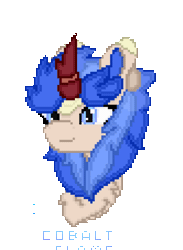 Size: 584x800 | Tagged: safe, artist:sodapop sprays, oc, oc only, oc:cobalt flame, kirin, pony, animated, bust, chest fluff, gif, kirin oc, looking at you, one eye closed, pixel art, simple background, smiling, smiling at you, solo, transparent background, wink, winking at you