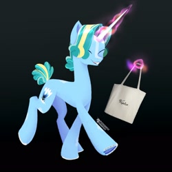 Size: 2048x2048 | Tagged: safe, artist:pleasantlypony, oc, oc only, pony, unicorn, bag, glowing, glowing horn, high res, horn, magic, simple background, solo, telekinesis, unicorn oc