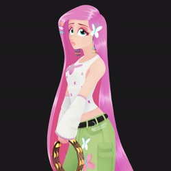 Size: 2048x2048 | Tagged: safe, artist:pleasantlypony, fluttershy, human, g4, bare shoulders, female, high res, humanized, simple background, sleeveless, solo