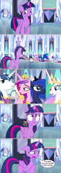 Size: 1138x3236 | Tagged: safe, artist:silverbuller, princess cadance, princess celestia, princess luna, shining armor, twilight sparkle, alicorn, pony, g4, butt, comic, plot, twibutt, twilight sparkle (alicorn)