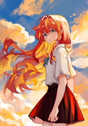 Size: 1431x2048 | Tagged: safe, artist:罐罐, sunset shimmer, human, g4, clothes, humanized, school uniform, skirt, solo