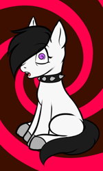 Size: 1202x2000 | Tagged: safe, artist:katsiika, oc, oc only, earth pony, pony, abstract background, choker, colored hooves, earth pony oc, sitting, solo, spiked choker, swirly eyes