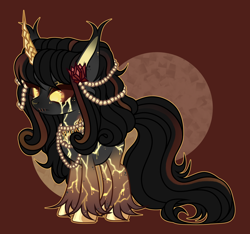 Size: 3576x3352 | Tagged: safe, artist:justsadluna, oc, oc only, pony, unicorn, abstract background, glowing, glowing eyes, high res, horn, jewelry, necklace, pearl necklace, solo, unicorn oc, unshorn fetlocks