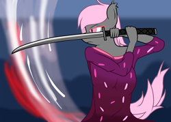 Size: 2800x2000 | Tagged: safe, oc, oc:落桜, bat pony, anthro, bat pony oc, clothes, equine, high res, weapon