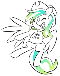 Size: 2695x3395 | Tagged: safe, artist:threetwotwo32232, oc, oc only, oc:cool time, pegasus, pony, clothes, cowboy hat, female, hat, high res, looking at you, mare, shirt, simple background, solo, t-shirt, white background