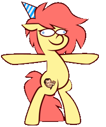 Size: 1002x1200 | Tagged: safe, artist:threetwotwo32232, oc, oc only, oc:brushie, earth pony, pony, animated, belly, bipedal, dancing, female, gif, hat, mare, party hat, simple background, solo, transparent background