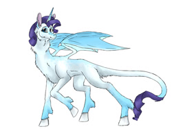 Size: 1024x769 | Tagged: safe, artist:catlover1672, rarity, dracony, dragon, hybrid, g4, dragonified, looking at you, raridragon, simple background, smiling, smiling at you, solo, species swap, spread wings, walking, white background, wings