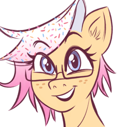 Size: 1578x1578 | Tagged: safe, oc, oc:poptarts, earth pony, pony, blue eyes, bust, earth pony oc, food, glasses, icon, poptart, portrait, profile picture, simple background, sprinkles, white background