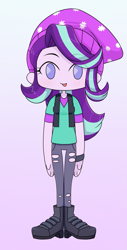 Size: 1031x2023 | Tagged: safe, artist:batipin, starlight glimmer, human, equestria girls, g4, beanie, chibi, female, gradient background, hat, no pupils, open mouth, solo