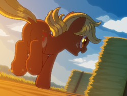 Size: 800x600 | Tagged: safe, artist:rangelost, oc, oc only, oc:apple basket, earth pony, pony, cyoa:d20 pony, backlighting, balls, butt, casual nudity, cyoa, earth pony oc, haystack, nudity, pixel art, plot, running, solo, story included