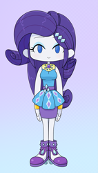 Size: 1143x2018 | Tagged: safe, artist:batipin, rarity, human, equestria girls, g4, breasts, chibi, female, gradient background, looking at you, no nose, no pupils, solo