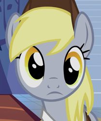 Size: 901x1080 | Tagged: safe, screencap, derpy hooves, pegasus, pony, g4, season 6, to where and back again, confused, cropped, cute, female, looking at you, mailmare, mare, reaction image, skeptical, solo