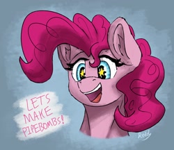 Size: 1554x1344 | Tagged: safe, artist:reddthebat, pinkie pie, earth pony, pony, g4, bust, ear fluff, female, mare, open mouth, open smile, smiling, solo, starry eyes, talking to viewer, this will end in explosions, wingding eyes