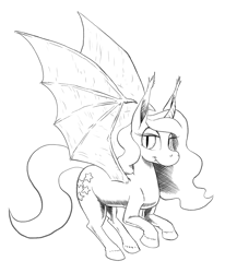 Size: 1057x1280 | Tagged: safe, artist:darkhestur, oc, oc only, oc:astral soul, bat pony, bat pony oc, flying, looking at you, monochrome, simple background, solo, spread wings, white background, wings