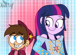 Size: 1049x762 | Tagged: safe, artist:narm-trof, twilight sparkle, human, equestria girls, g4, my little pony equestria girls, crossover, duo, duo male and female, female, male, tara strong, the fairly oddparents, timmy turner, voice actor joke
