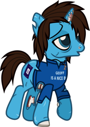 Size: 842x1188 | Tagged: safe, artist:lightningbolt, derpibooru exclusive, pony, undead, unicorn, zombie, zombie pony, g4, .svg available, bags under eyes, blood, bloodshot eyes, bone, clothes, colored pupils, geoff wigington, horn, horn bone, jewelry, lidded eyes, male, necklace, nose piercing, open mouth, piercing, ponified, scar, shirt, show accurate, simple background, solo, stallion, stitches, svg, t-shirt, torn clothes, torn ear, transparent background, vector, walking, waterparks