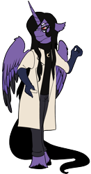 Size: 910x1740 | Tagged: safe, artist:brainiac, oc, oc only, oc:brainiac, alicorn, anthro, alicorn oc, alicornified, anthro oc, clothes, horn, lab coat, male, race swap, scientist, simple background, solo, stallion, transparent background, wings