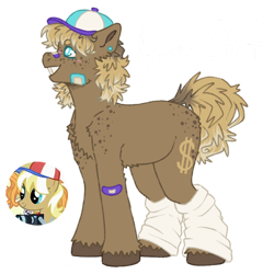 Size: 894x894 | Tagged: safe, artist:kazmuun, long shot, earth pony, pony, series:kazmuun's drawing every pony, g4, alternate design, alternate timeline, bandaid, bandaid on nose, baseball cap, beanbrows, bleached hair, butt freckles, cap, chest fluff, clothes, colored eyelashes, colored pinnae, ear fluff, ear piercing, earring, eyebrows, female, freckles, grin, hat, jewelry, leg warmers, looking up, mare, piercing, redesign, screencap reference, shoulder fluff, shoulder freckles, simple background, smiling, solo, standing, teal eyelashes, transparent background, unshorn fetlocks, white pupils