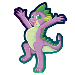 Size: 2000x2000 | Tagged: safe, artist:dankpegasista, derpibooru exclusive, spike, dragon, g4, arms in the air, baby, baby dragon, belly, big smile, claws, digital art, dragon tail, fangs, full body, green eyes, hands in the air, happy, high res, highlights, krita, looking at you, male, open mouth, open smile, outline, png, raised leg, scales, shading, sharp teeth, simple background, simple shading, smiling, smiling at you, solo, standing, standing on one leg, tail, teeth, transparent background, upright, wingless