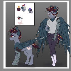 Size: 5000x5000 | Tagged: safe, artist:shade stride, oc, oc only, oc:quicksilver, cyborg, cyborg pony, pegasus, pony, anthro, amputee, anthro with ponies, multiple variants, pegasus oc, prosthetic arm, prosthetic leg, prosthetic limb, prosthetics, reference, reference sheet, solo