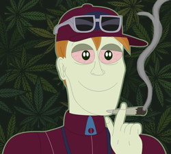 Size: 1680x1512 | Tagged: safe, artist:nathaniel718, coach rommel, human, equestria girls, g4, blaze it, bloodshot eyes, cap, clothes, drugs, hat, male, marijuana, smoke weed everyday, smoking, solo