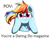 Size: 880x741 | Tagged: safe, artist:solixy406, rainbow dash, pegasus, pony, g4, chest fluff, eye clipping through hair, hooves on cheeks, looking at you, offscreen character, pov, simple background, smiling, solo, text, white background